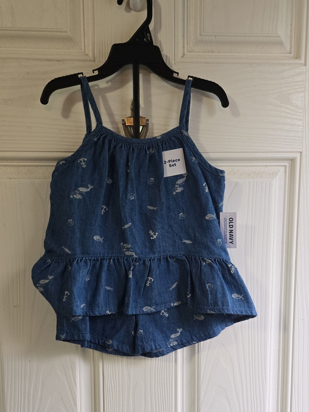 Old Navy Blue Denim Tank & Shorts Set with White Nautical Prints